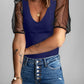 Spliced Mesh Puff Sleeve Blouse