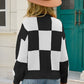 Checkered Dropped Shoulder Knit Pullover