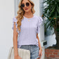Round Neck Flutter Sleeve Eyelet Blouse
