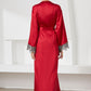 Contrast  Lace Trim Belted Robe