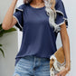 Pom-Pom Trim Flutter Sleeve Round Neck Tee