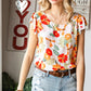 Floral Flutter Sleeve Round Neck Blouse