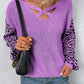 Leopard Lantern Sleeve Crisscross Sweater