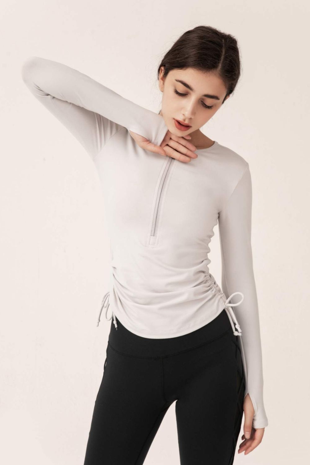 Half-Zip Drawstring Long Sleeve Sports Top