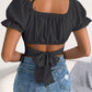 Square Neck Crisscross Flounce Sleeve Cropped Top