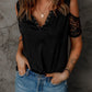 Quarter Snap Spliced Lace Cold-Shoulder Top