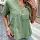 Buttoned Notched Neck Cuffed Sleeve Blouse
