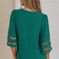 Sheer Striped Flare Sleeve V-Neck Blouse