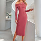 Asymmetrical Neck Slit Midi Dress