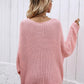 Rib-Knit Drop Shoulder V-Neck Pullover Sweater