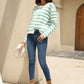 Striped Button Down Round Neck Cardigan