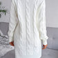Cable-Knit Long Sleeve Ribbed Trim Mini Sweater Dress (Belt Not Included)