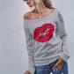 Lip Graphic Off-Shoulder Sweatshirt