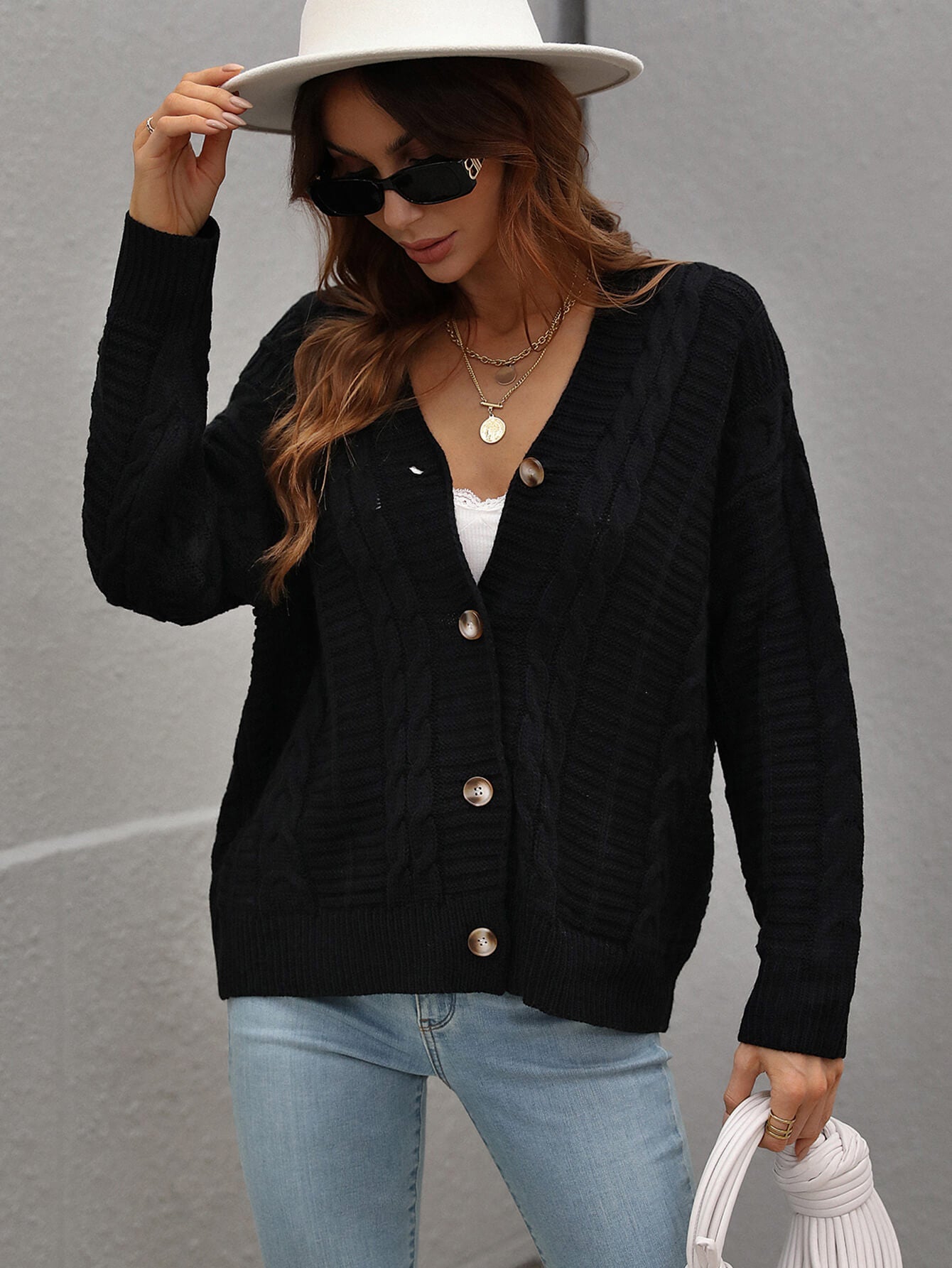 Cable-Knit Button Front Cardigan
