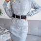 Cable-Knit Long Sleeve Ribbed Trim Mini Sweater Dress (Belt Not Included)