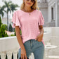 Eyelet Flutter Sleeve Round Neck Top