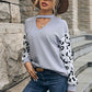 Leopard Print Cutout Long Sleeve Tee
