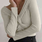 V-Neck Twisted Long Sleeve Knit Top