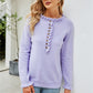 Half-Button Frill Trim Raglan Sleeve Sweater
