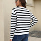 Striped Button Down Round Neck Cardigan