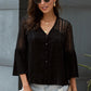Flare Sleeve Spliced Lace V-Neck Shirt