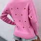 Heart Print V-Neck Dropped Shoulder Sweater