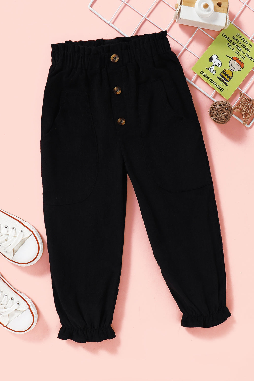 Baby Girls' Paper Bag Pants with Buttons