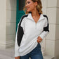Two-Tone Collared Neck Dropped Shoulder Knit Top
