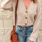 Button Down V-Neck Cropped Cardigan