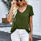 Buttoned V-Neck Short Sleeve Top