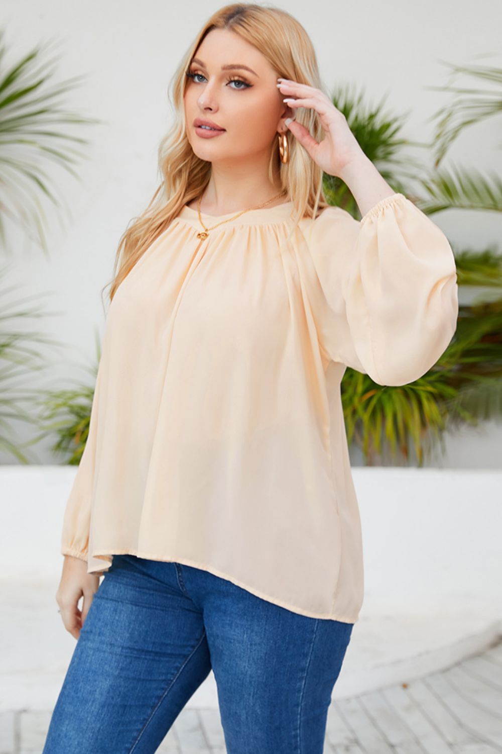Tied Balloon Sleeve Blouse