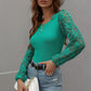 Lace Sleeve Round Neck Ribbed Top