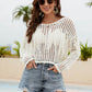Fringe Trim Openwork Long Sleeve Cover-Up