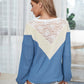 Color Block Spliced Lace Waffle-Knit Top
