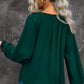 Notched Neck Lantern Sleeve Blouse