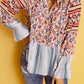 Floral Striped Flounce Sleeve Blouse