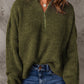 Half Zip Rib-Knit Dropped Shoulder Sweater