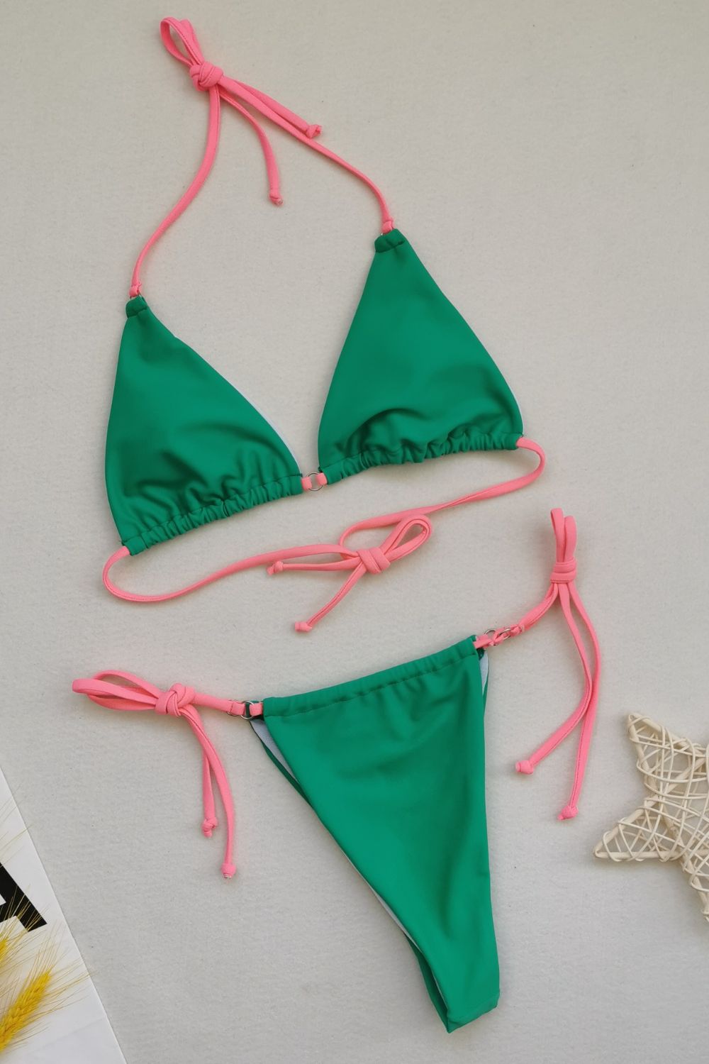 Side Tie Halter Neck Backless Bikini Set