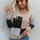Color Block Ribbed Trim Round Neck Knit Pullover