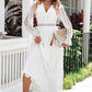 Scalloped Hem Flounce Sleeve Lace V-Neck Maxi Dress
