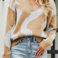 Two-Tone Ribbed Trim Johnny Collar Sweater