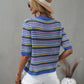 Striped Openwork Half Sleeve Knit Top
