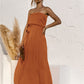 Strapless Tie Waist Tiered Maxi Dress