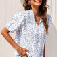 Floral Smocked Ruffle Shoulder Tie Neck Top