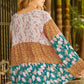 Floral Color Block Balloon Sleeve Blouse