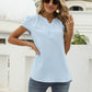 Swiss Dot Notched Neck Short Sleeve Top