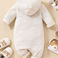 Baby Textured Button Front Hooded Jumpsuit with Pockets