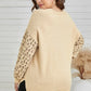 Plus Size Leopard Distressed Hem Detail Slit Sweater