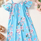 Girls Floral Cold-Shoulder Flutter Sleeve Dress