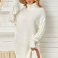 Turtleneck Side Slit Ribbed Trim Sweater Dress